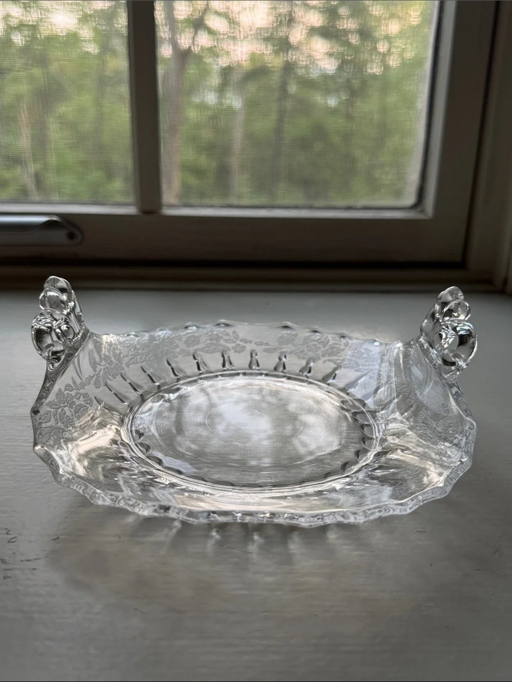 Clear Glass Serving Bowl with Decorative Handles